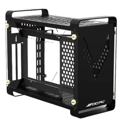 Compact PC enclosure with black finish and optimized airflow