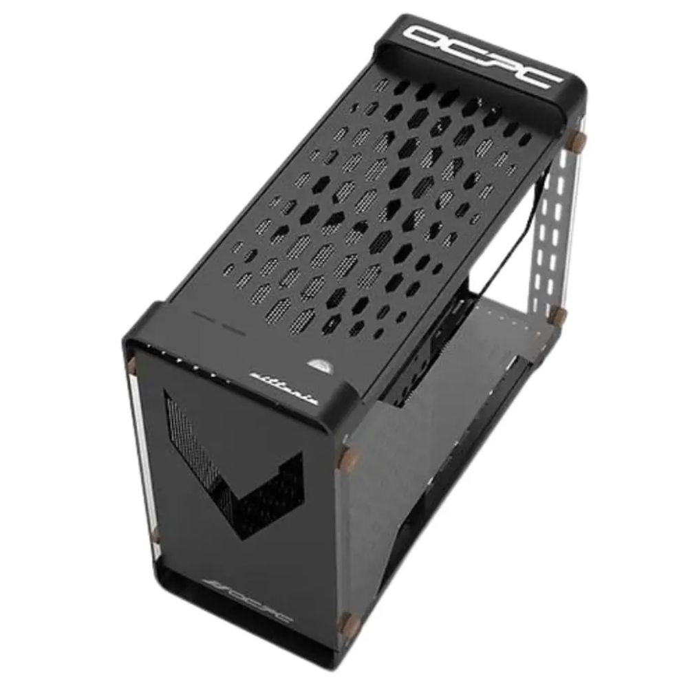 Interior of OCPC Vittoria mini-ITX case showing GPU and cooling layout