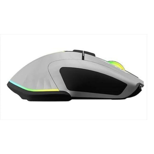 Side view of gray MR-33 mouse showing programmable buttons