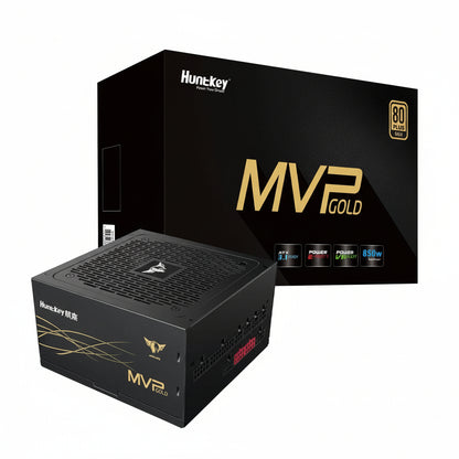 Front view of the Huntkey MVP K850 850W 80 Plus Gold ATX 3.1 power supply.

