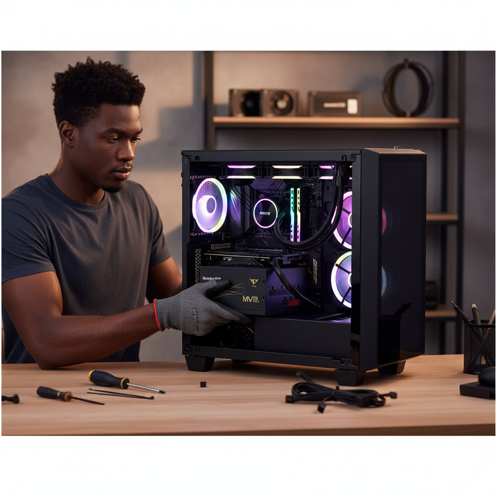 Context image of the power supply installed in a high-end gaming PC with next-generation graphics card.

