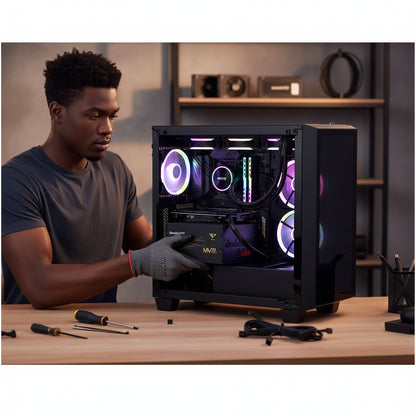 Context image of the power supply installed in a high-end gaming PC with next-generation graphics card.


