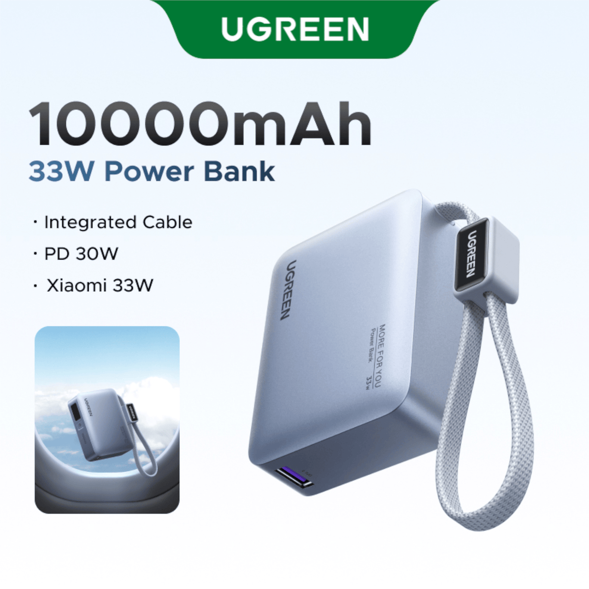 UGreen Nexode 10000mAh 30W Power Bank with Built-in USB Type-C Cable