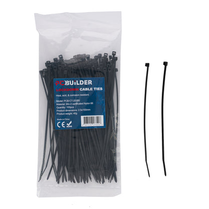 PCBuilder LOCKDOWN 150mm Cable Ties (100 pcs) - Black
