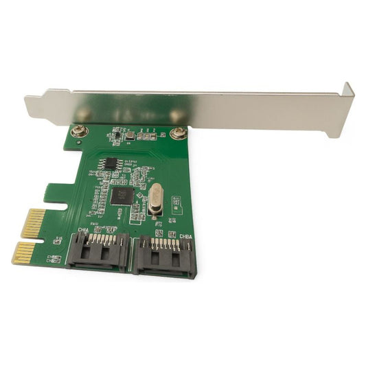 SATA Computer expansion card with green circuit board on a white background