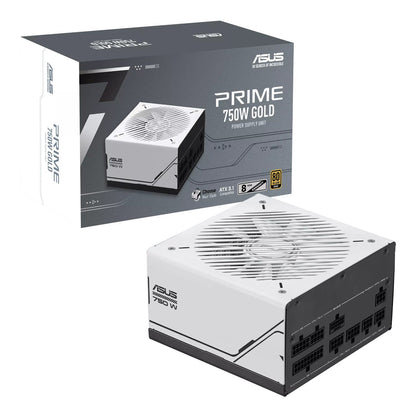 Asus Prime 750W Gold power supply unit with packaging on a white background