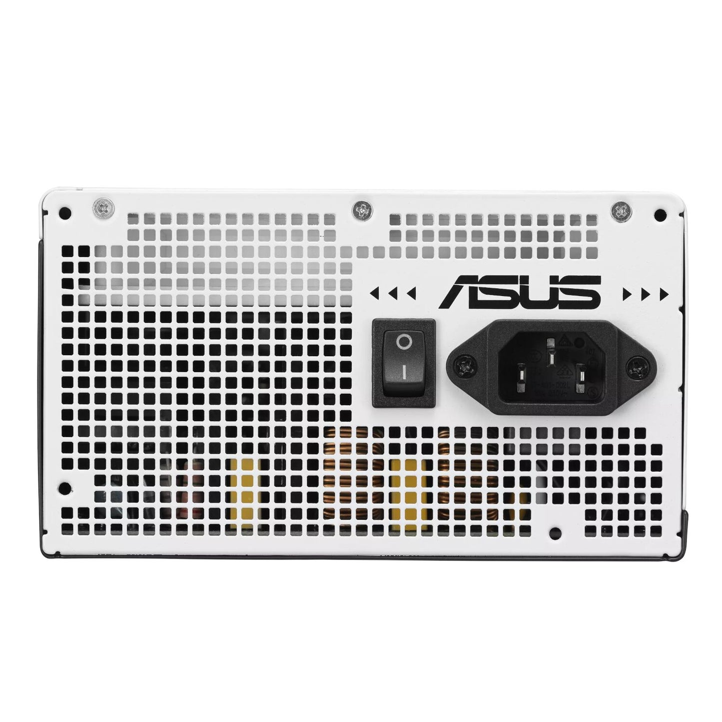Asus power supply unit with switch and socket on a white background
