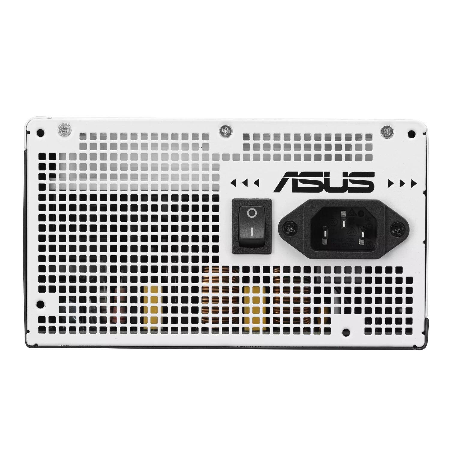 Asus power supply unit with switch and socket on a white background