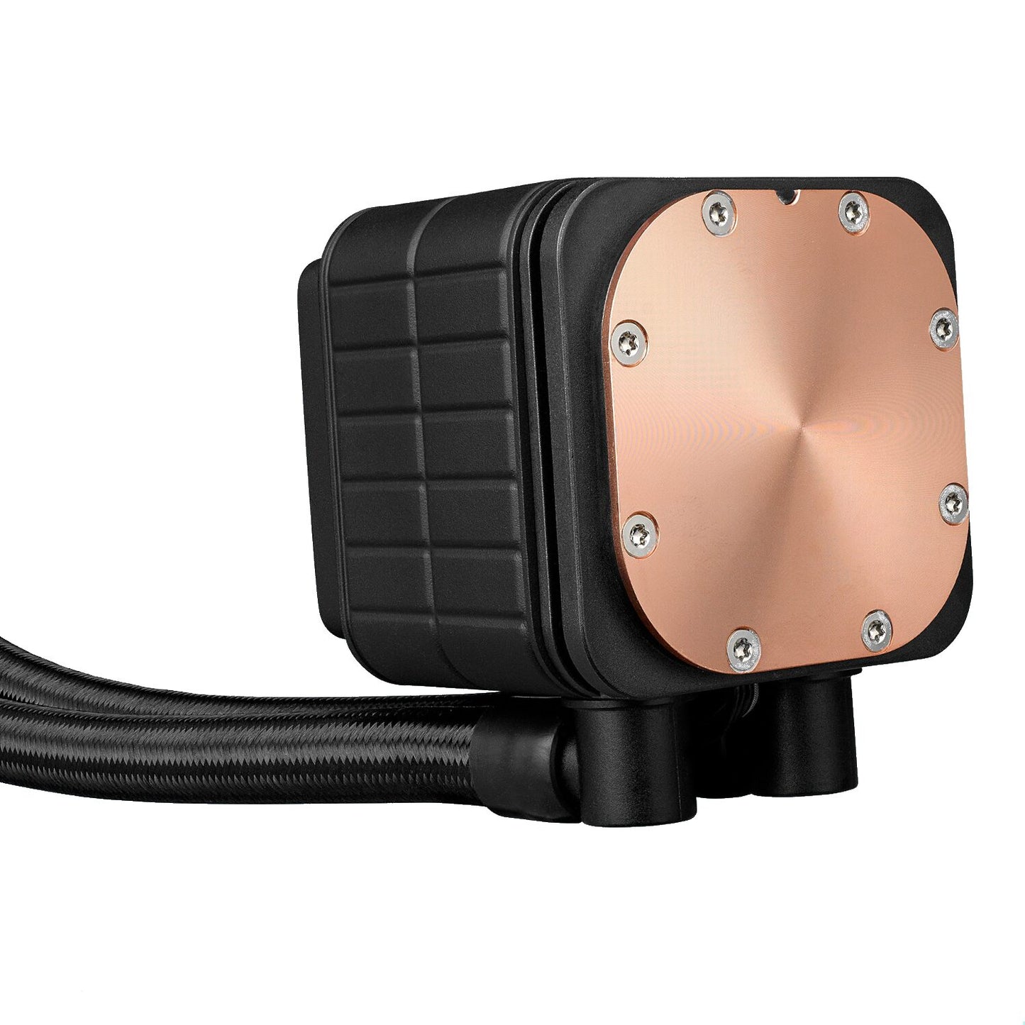 Computer hardware component with black and copper design on a white background