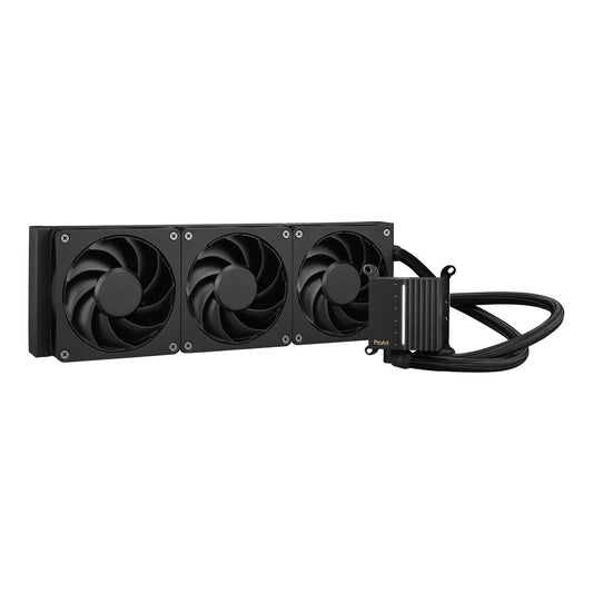 Computer cooling system with three fans on a white background