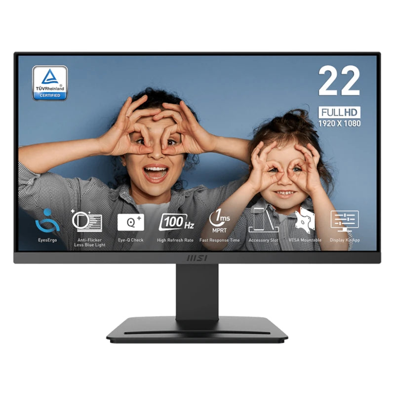 Monitor displaying a family image with features on a white background