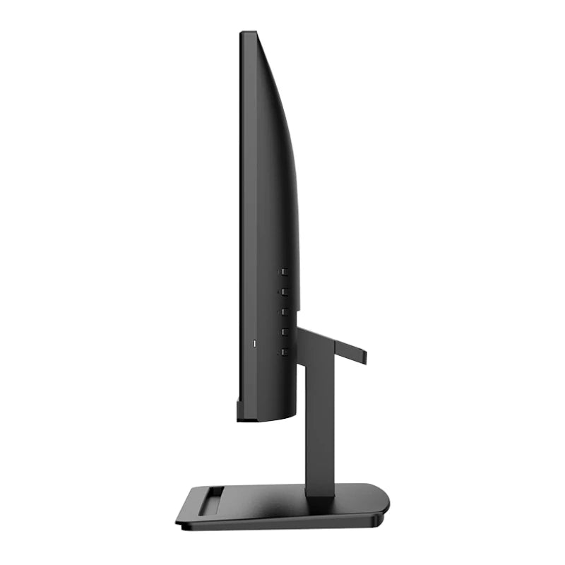 Black computer monitor with stand on a white background