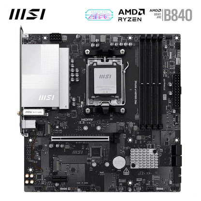 Close-up of the AMD AM5 CPU socket and four DDR5 DIMM slots.

