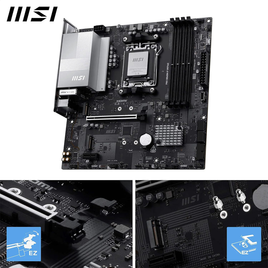 The motherboard's PCIe 4.0 x16 slot and two M.2 slots with heatsinks.

