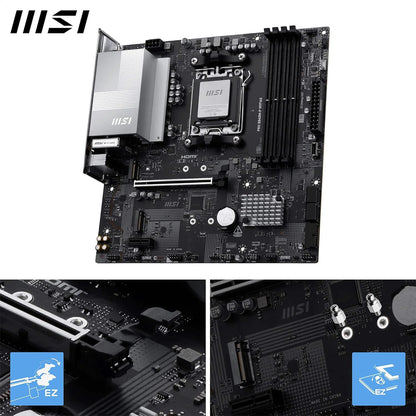 The motherboard's PCIe 4.0 x16 slot and two M.2 slots with heatsinks.

