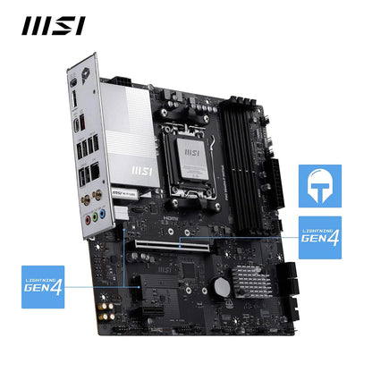 The motherboard installed in a compact micro-ATX PC case.

