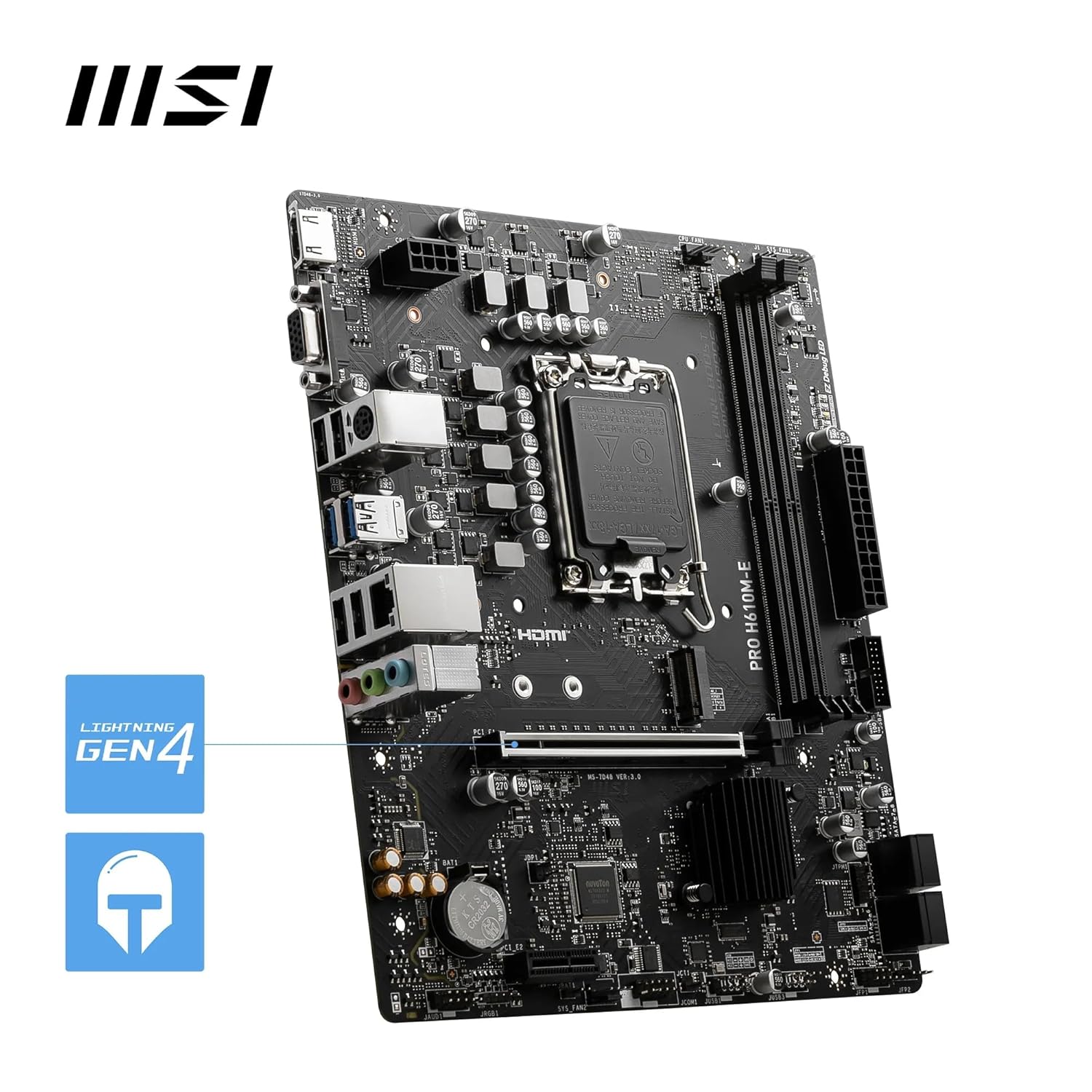 The motherboard's PCIe 4.0 x16 slot and single M.2 slot.

