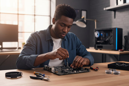 Close-up of the EZ Debug LEDs near the 24-pin power connector.

