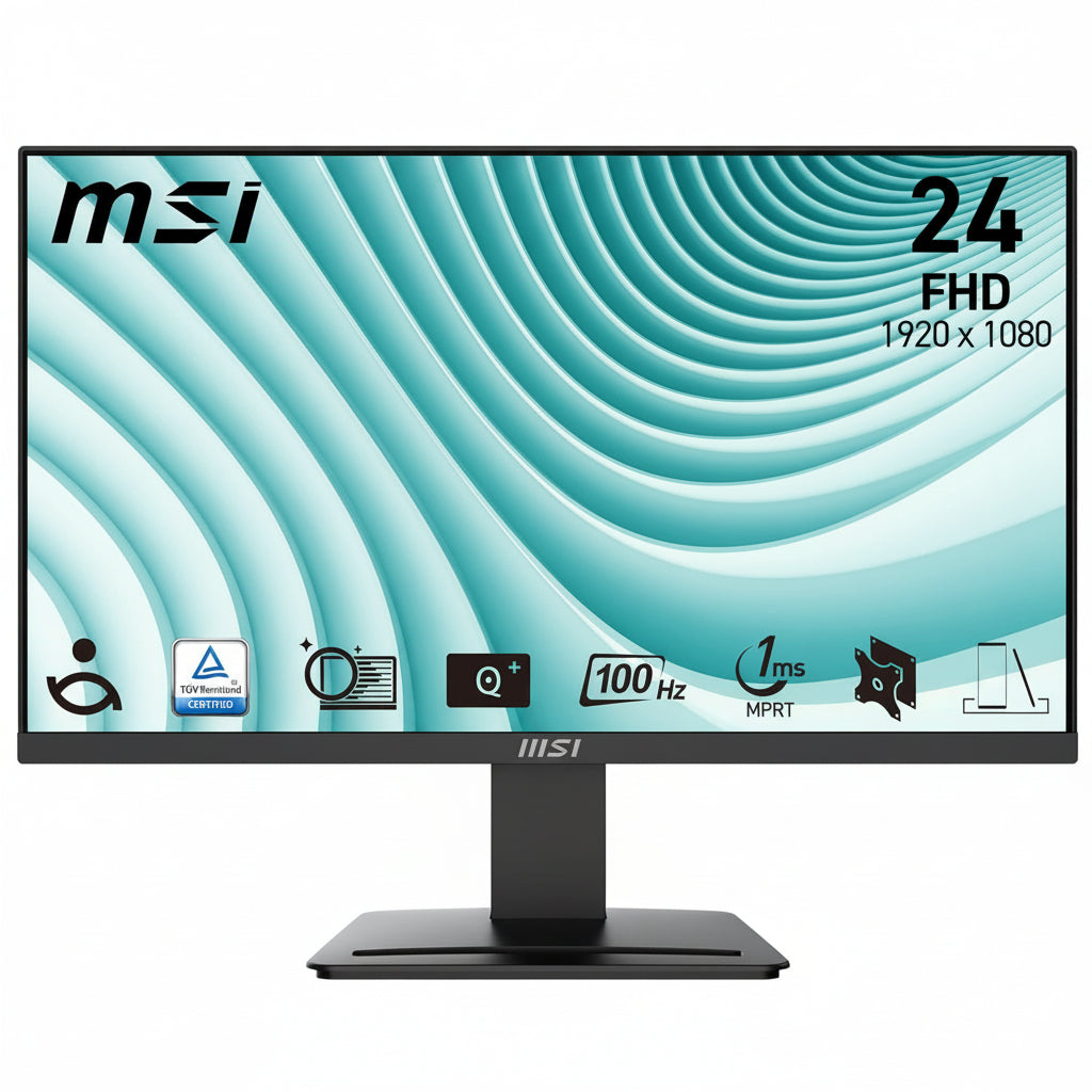 Front view of the MSI PRO MP2412 business monitor with thin bezels.

