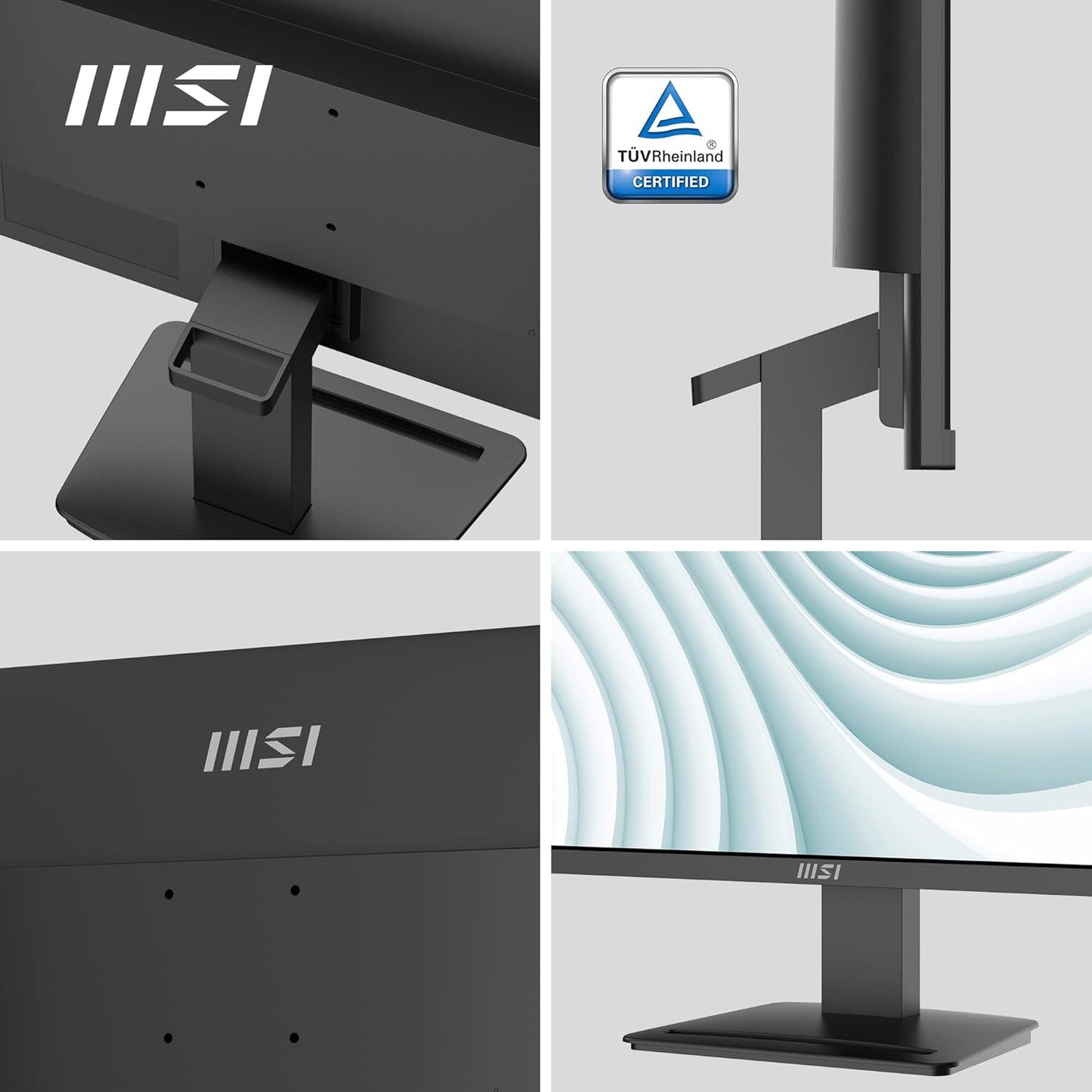 Close-up of the monitor's stand and external power adapter connection.

