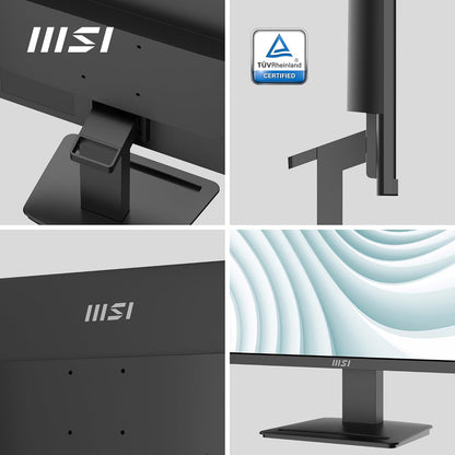 Close-up of the monitor's stand and external power adapter connection.

