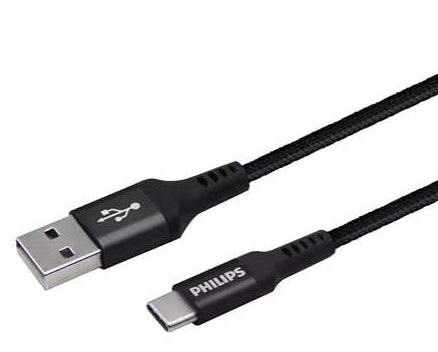 Philips USB A to USB C braided charging and syncing cable DLC5206A00, 6ft, black
