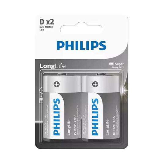 Philips R20L2B/40 LongLife D 2 Batteries Pack