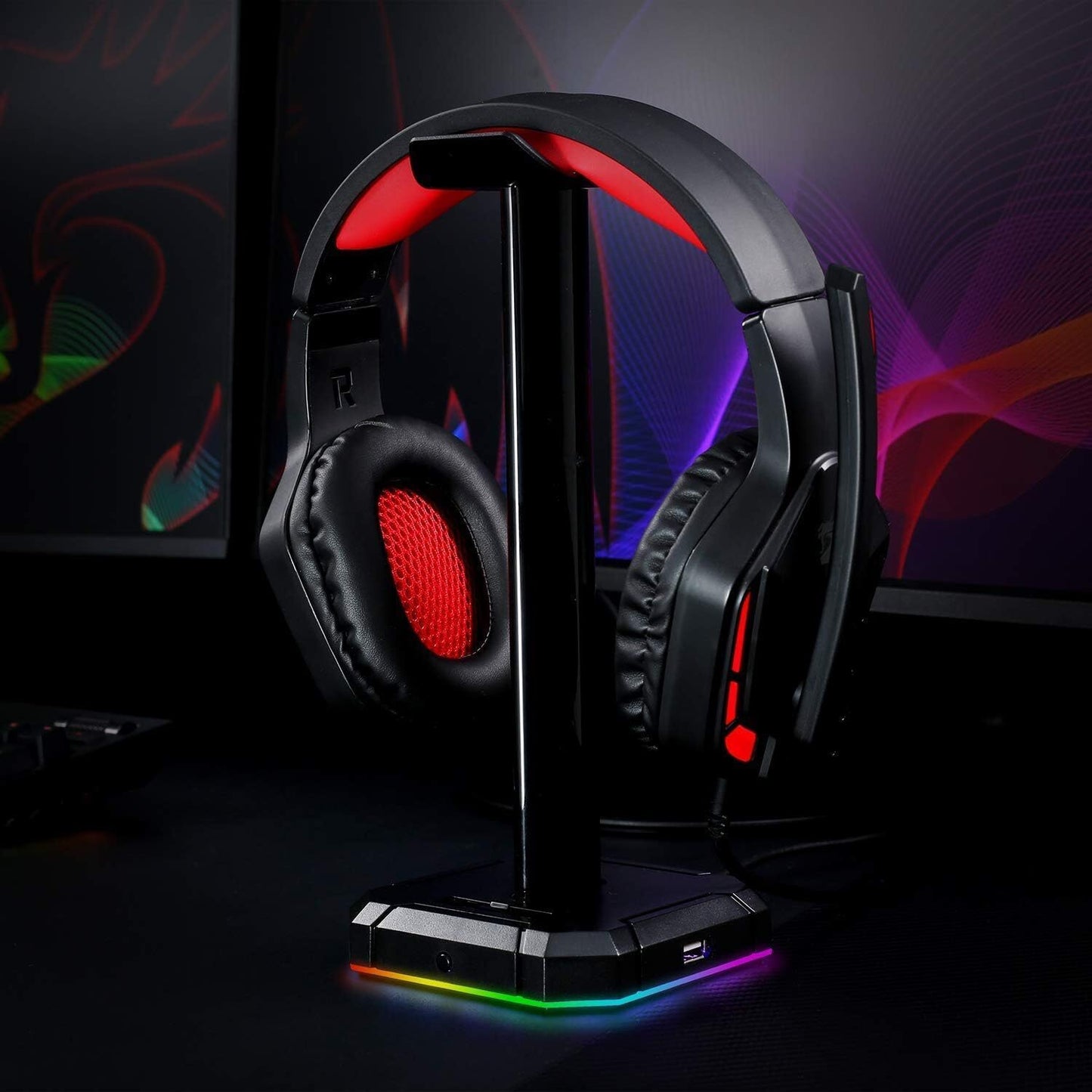 Redragon HA300 Scepter Pro RGB Headset Stand with USB Hub (4 x USB 2.0, RGB Lighting)