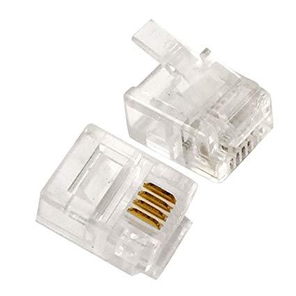 MicroWorld RJ11 Connectors 25-Pack, 6P4C modular phone plugs for reliable telephone cables.