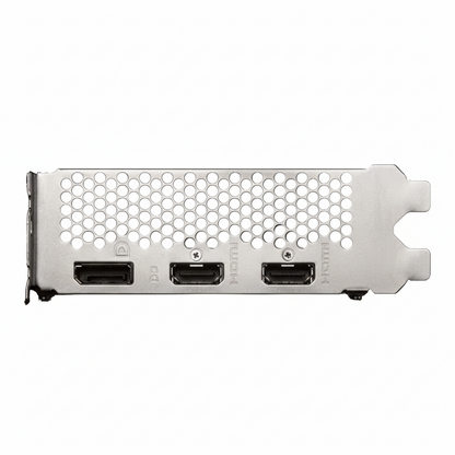 Close-up of the card's rear I/O bracket with two HDMI and one DisplayPort.

