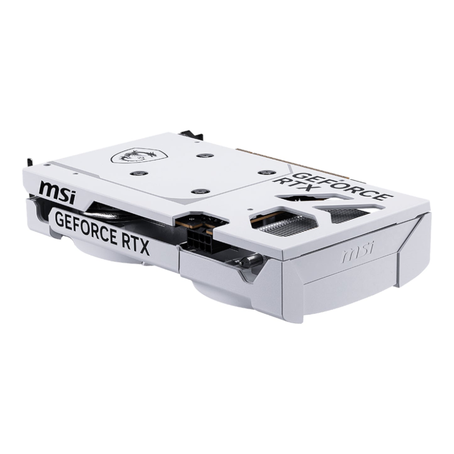 Side profile view showing the card's white shroud and black 8-pin connector.

