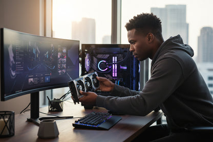 The MSI RTX 5080 VENTUS 3X in a workstation driving multiple 4K displays.

