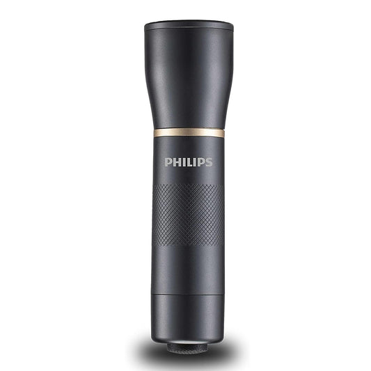 Philips SFL7000T/10 LED torch with 3 AAA batteries, black handheld flashlight, 400 lumens.