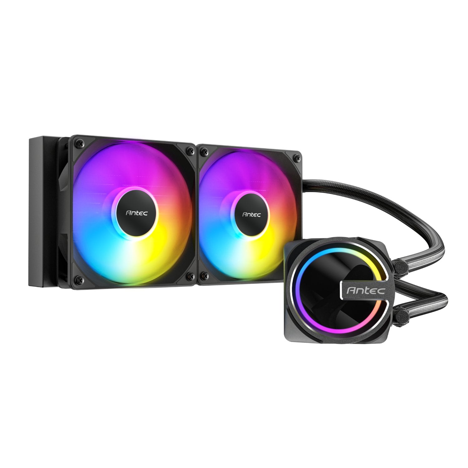 Antec computer cooling system with RGB fans on a white background