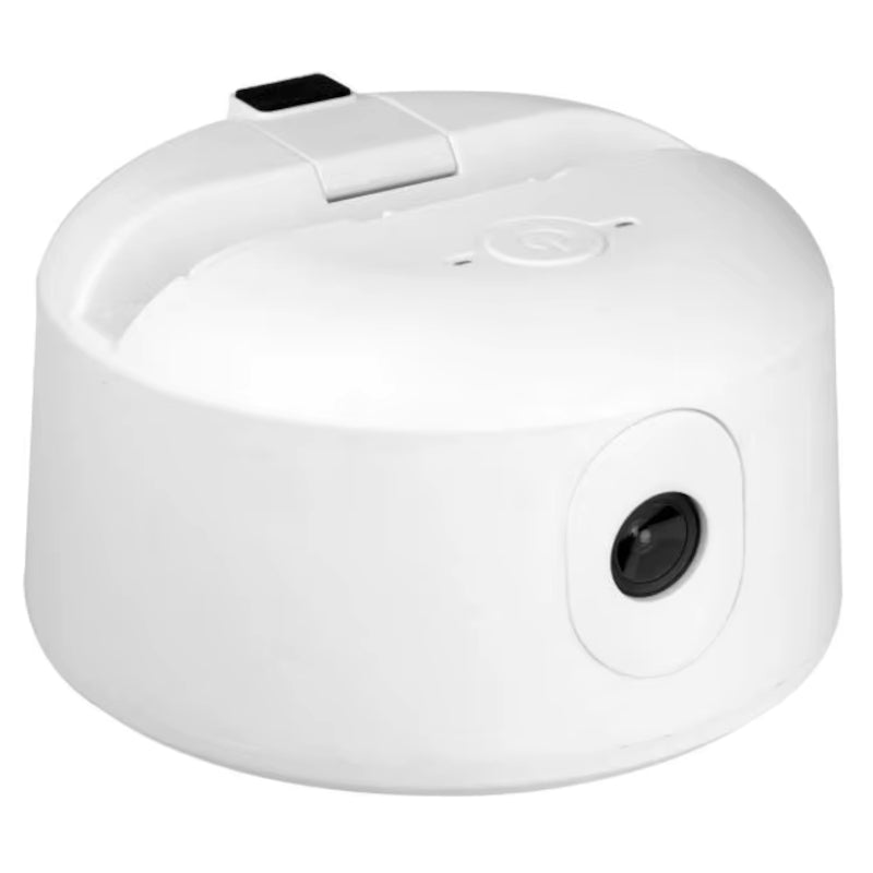 White electronic device with a black component on a white background