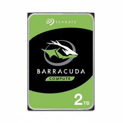 Front view of the Seagate Barracuda 2TB 3.5-inch hard drive.

