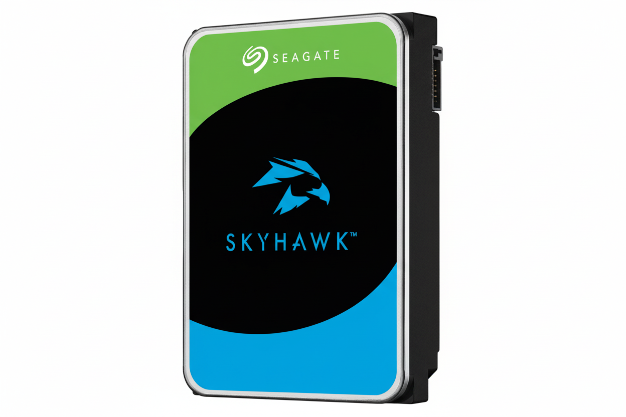 Seagate SkyHawk ST2000VX017 3.5-inch internal hard drive front angle.

