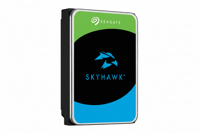 Close-up of Seagate SkyHawk label showing 2TB capacity and model number.

