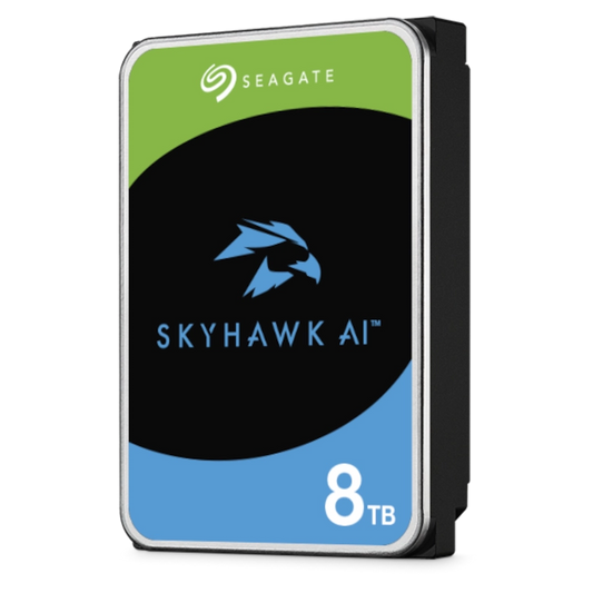 Seagate SkyHawk AI 8TB hard drive on a white background