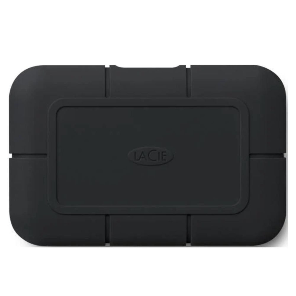 "LaCie Rugged Pro 1TB Thunderbolt 3 external SSD with orange protective casing, ideal for portable high-speed data storage"