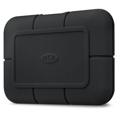 "LaCie Rugged Pro 1TB Thunderbolt 3 external SSD with orange protective casing, ideal for portable high-speed data storage"