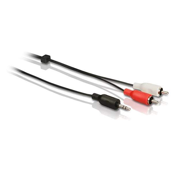 Philips 3m stereo to RCA cable with white and red RCA plugs for mobile devices to speakers.