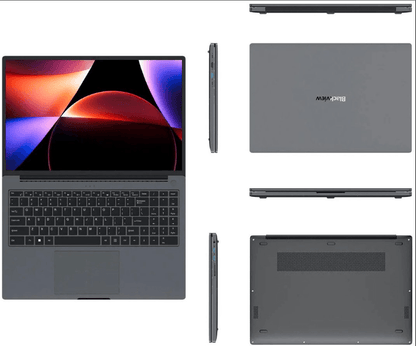 Blackview Acebook 16-inch laptop with 12th-gen i5, 16GB RAM, 512GB SSD, Windows 11 Pro (lid open, multiple views)