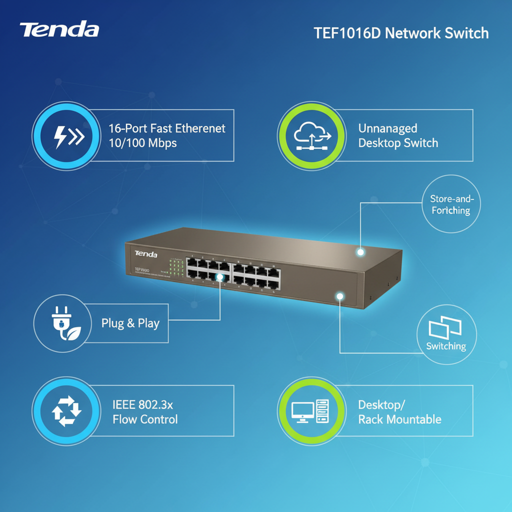Close-up of the 16 Ethernet ports and link/activity LEDs.

