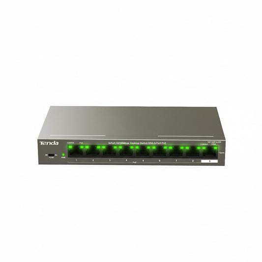 Front view of the Tenda TEF1109P-8-63W compact desktop switch.

