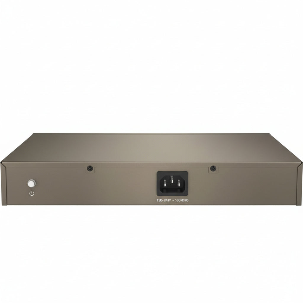 Rear view showing the power input and grounding screw.

