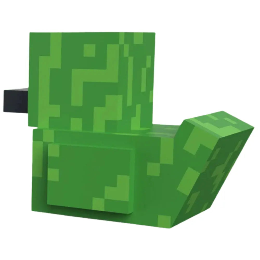 Rear view of the Tubbz Boxed Minecraft Creeper, green pixelated character in the shape of a duck