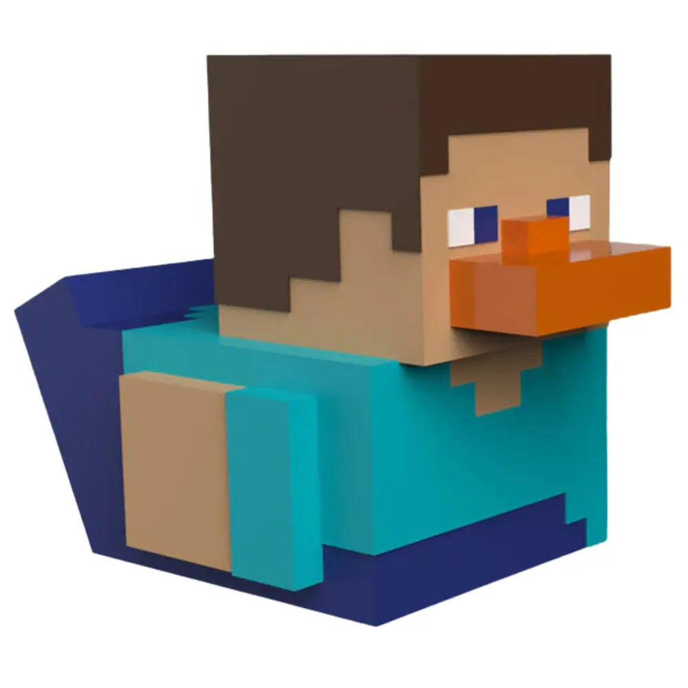Angled view of the Tubbz Boxed Edition Minecraft Steve in the shape of a duck vinyl figurine 