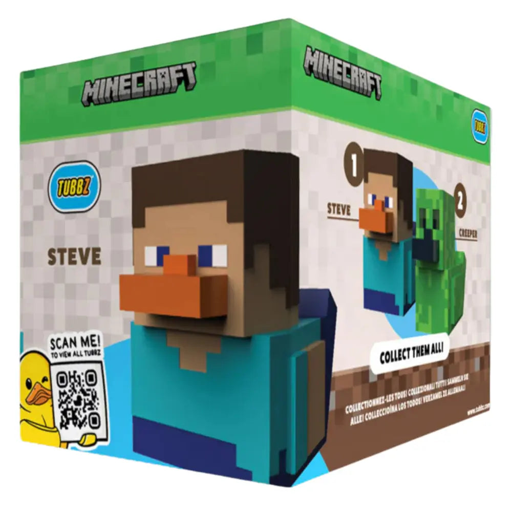 Rear view of the Tubbz Minecraft Steve figurine packaging with TUBBZ branding