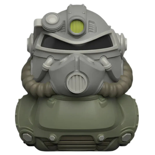 Front view of the Tubbz Mini Fallout T-51 Armor in the shape of a duck on a white background